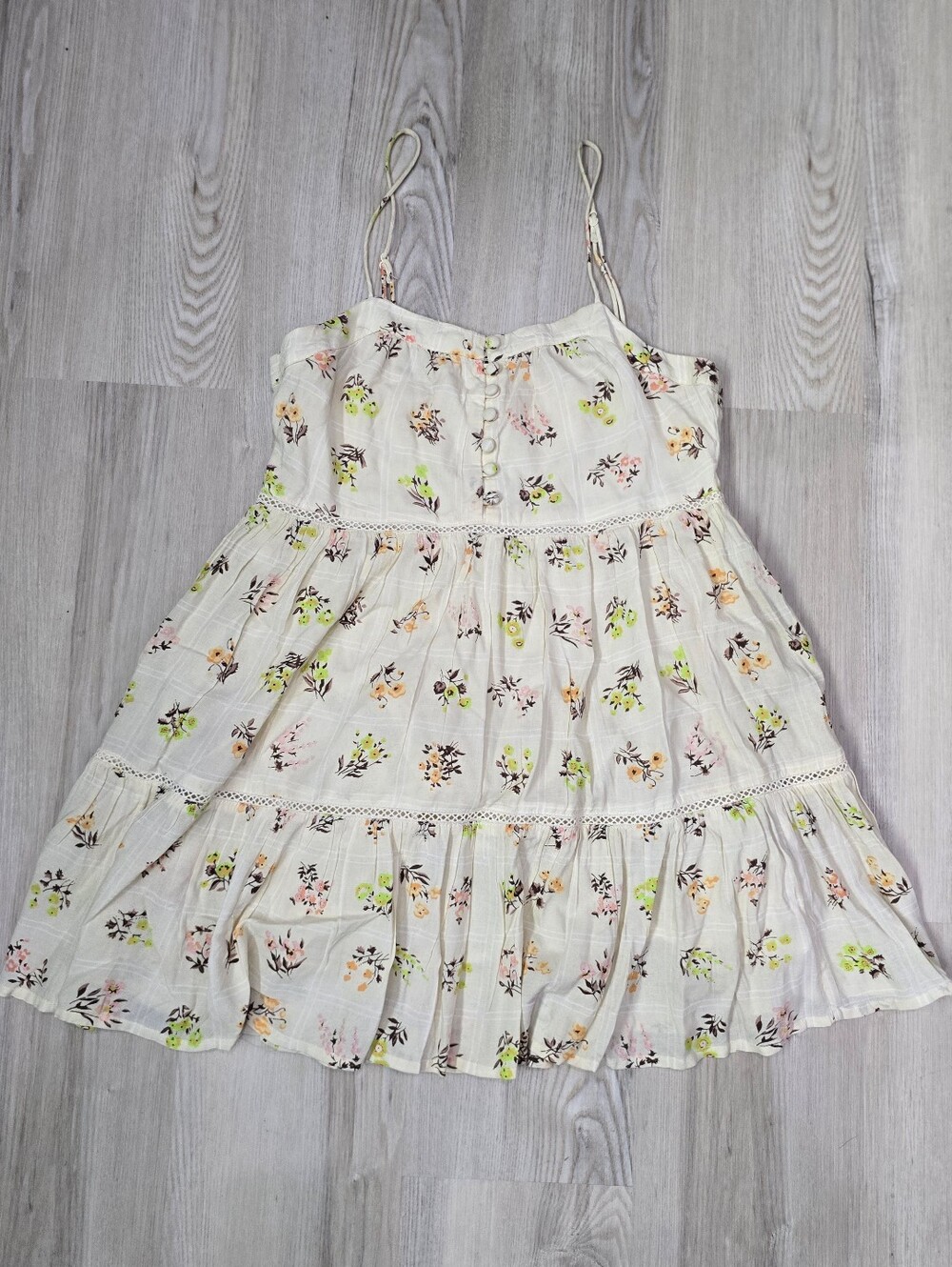 Urban Outfitters Cream Floral Tiered Babydoll Top Mini Dress Womens Size S